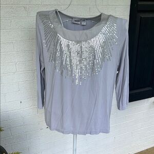 Chico's Gray Sequin Embellished Women's Top